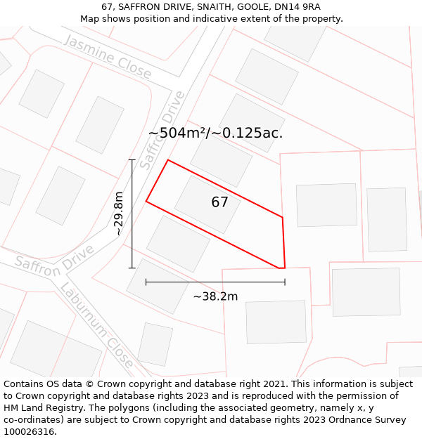 67, SAFFRON DRIVE, SNAITH, GOOLE, DN14 9RA: Plot and title map