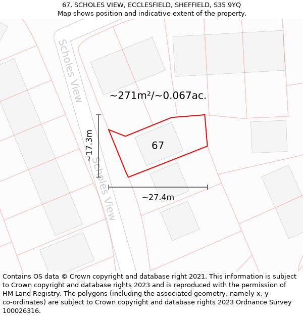 67, SCHOLES VIEW, ECCLESFIELD, SHEFFIELD, S35 9YQ: Plot and title map