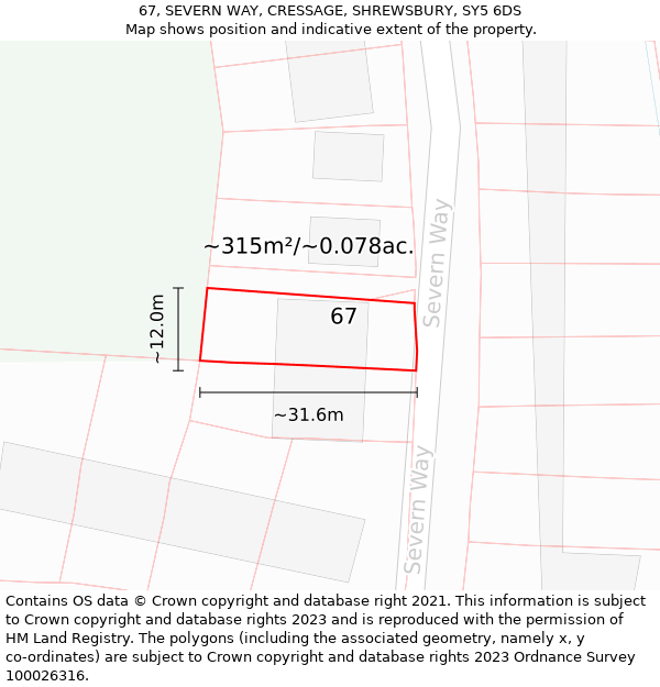 67, SEVERN WAY, CRESSAGE, SHREWSBURY, SY5 6DS: Plot and title map