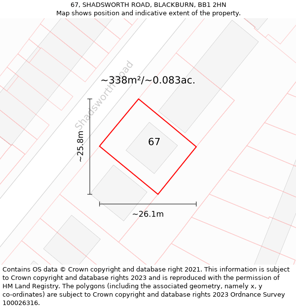 67, SHADSWORTH ROAD, BLACKBURN, BB1 2HN: Plot and title map