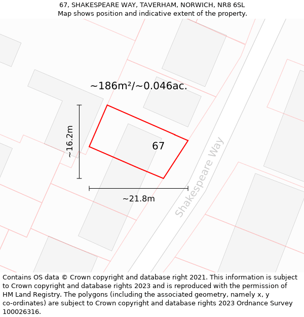 67, SHAKESPEARE WAY, TAVERHAM, NORWICH, NR8 6SL: Plot and title map