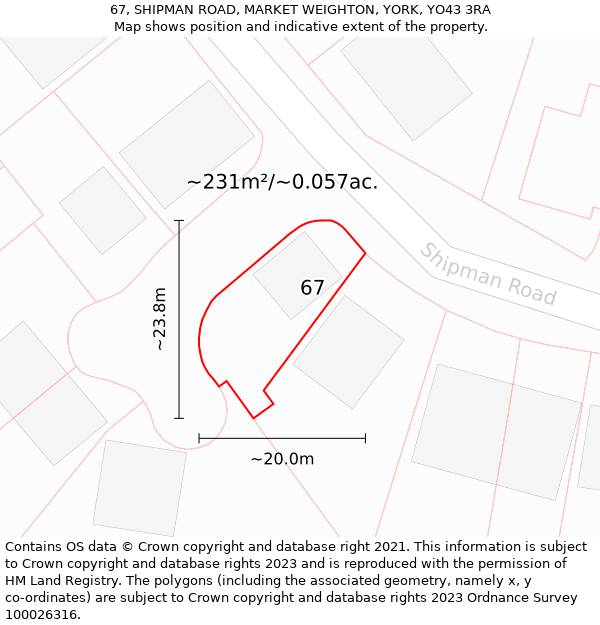 67, SHIPMAN ROAD, MARKET WEIGHTON, YORK, YO43 3RA: Plot and title map