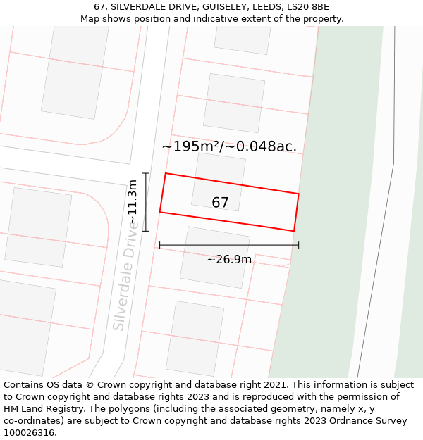 67, SILVERDALE DRIVE, GUISELEY, LEEDS, LS20 8BE: Plot and title map