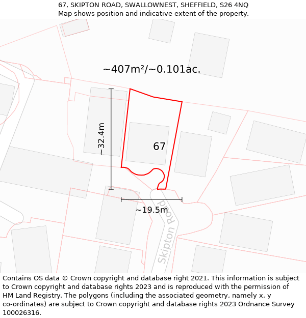 67, SKIPTON ROAD, SWALLOWNEST, SHEFFIELD, S26 4NQ: Plot and title map