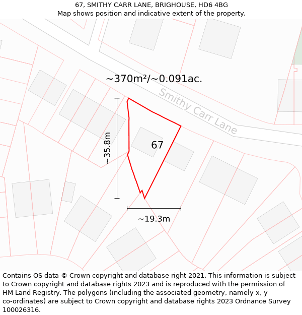 67, SMITHY CARR LANE, BRIGHOUSE, HD6 4BG: Plot and title map