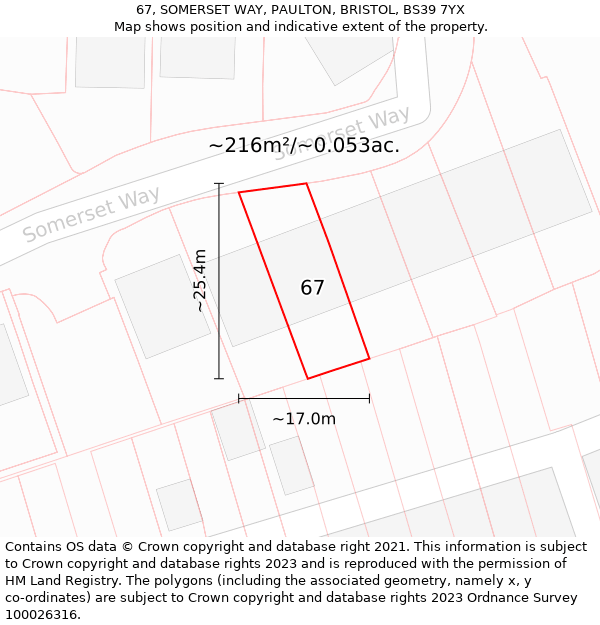 67, SOMERSET WAY, PAULTON, BRISTOL, BS39 7YX: Plot and title map