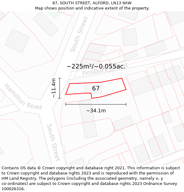 67, SOUTH STREET, ALFORD, LN13 9AW: Plot and title map