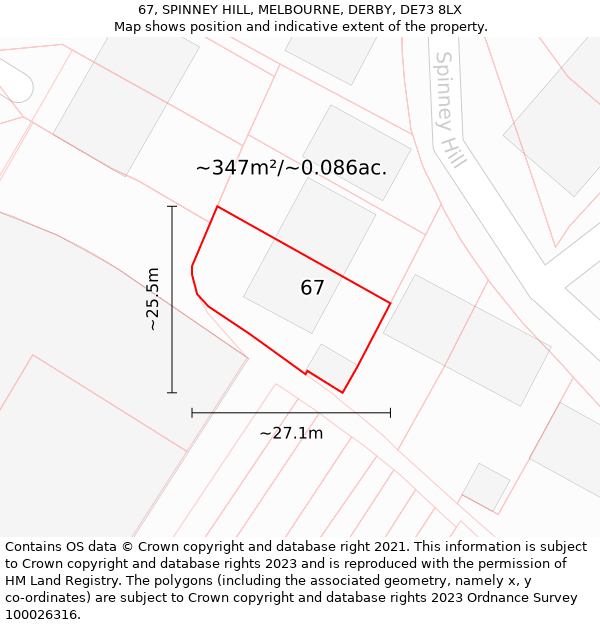 67, SPINNEY HILL, MELBOURNE, DERBY, DE73 8LX: Plot and title map