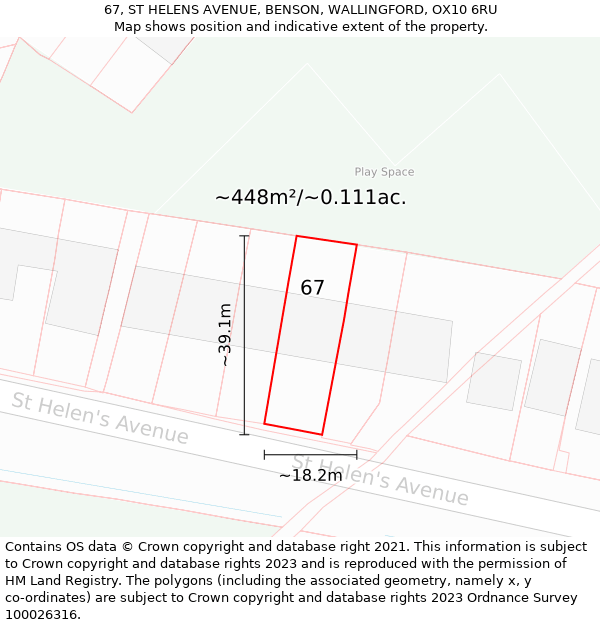 67, ST HELENS AVENUE, BENSON, WALLINGFORD, OX10 6RU: Plot and title map