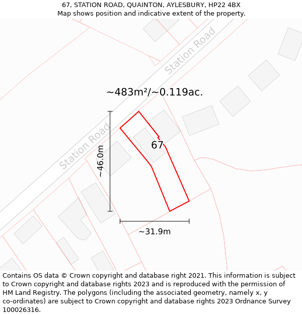67, STATION ROAD, QUAINTON, AYLESBURY, HP22 4BX: Plot and title map