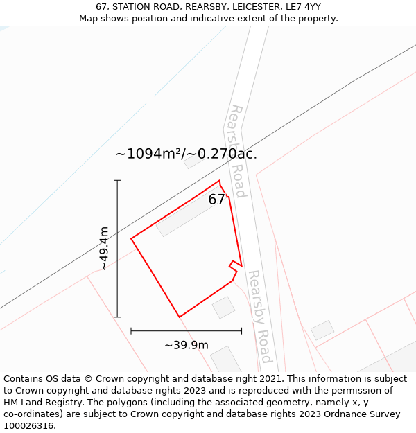 67, STATION ROAD, REARSBY, LEICESTER, LE7 4YY: Plot and title map