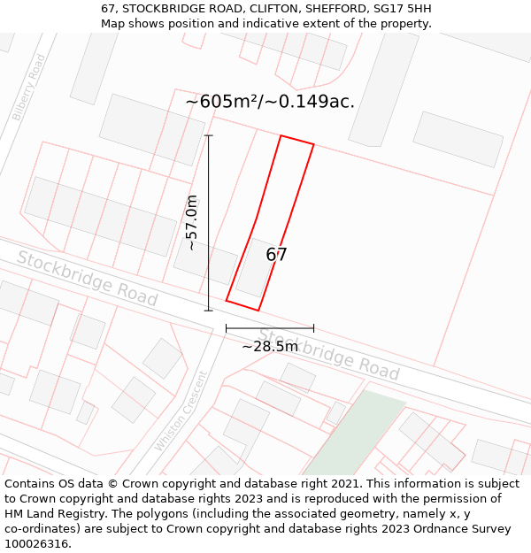 67, STOCKBRIDGE ROAD, CLIFTON, SHEFFORD, SG17 5HH: Plot and title map