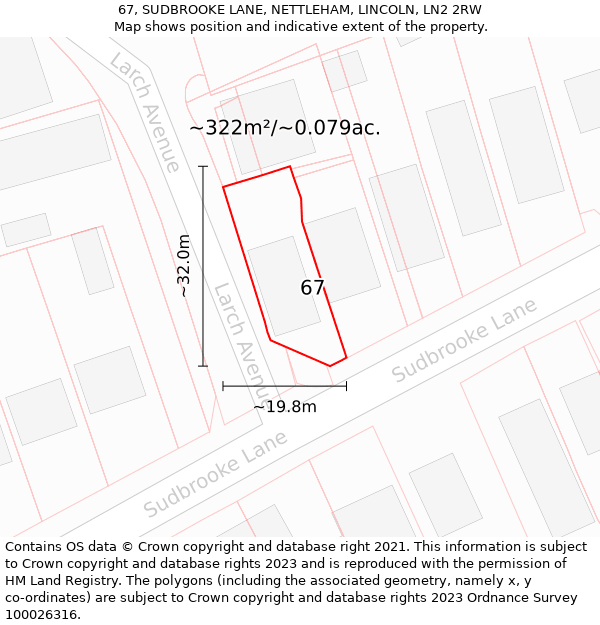 67, SUDBROOKE LANE, NETTLEHAM, LINCOLN, LN2 2RW: Plot and title map