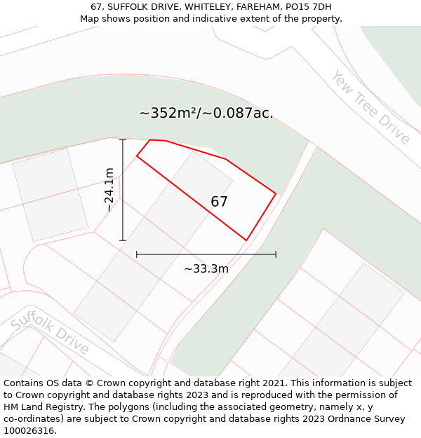 67, SUFFOLK DRIVE, WHITELEY, FAREHAM, PO15 7DH: Plot and title map