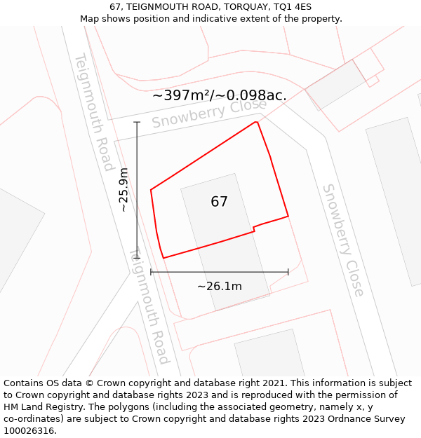 67, TEIGNMOUTH ROAD, TORQUAY, TQ1 4ES: Plot and title map