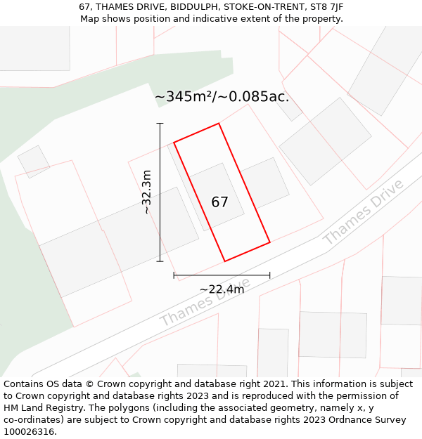 67, THAMES DRIVE, BIDDULPH, STOKE-ON-TRENT, ST8 7JF: Plot and title map