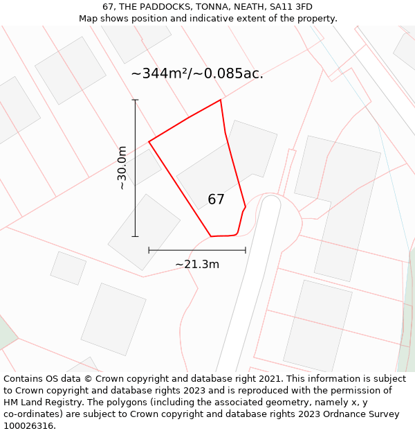 67, THE PADDOCKS, TONNA, NEATH, SA11 3FD: Plot and title map