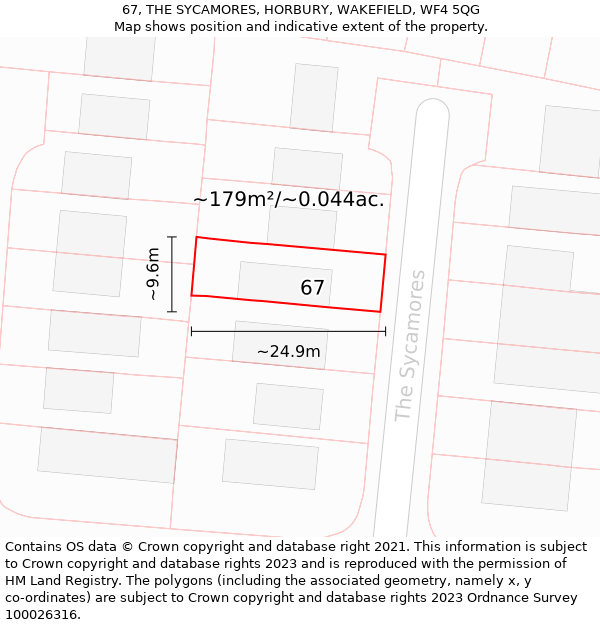 67, THE SYCAMORES, HORBURY, WAKEFIELD, WF4 5QG: Plot and title map