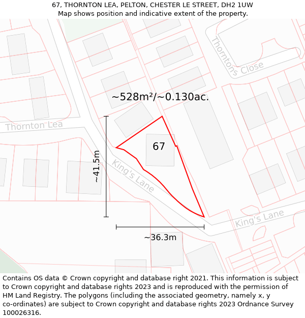 67, THORNTON LEA, PELTON, CHESTER LE STREET, DH2 1UW: Plot and title map