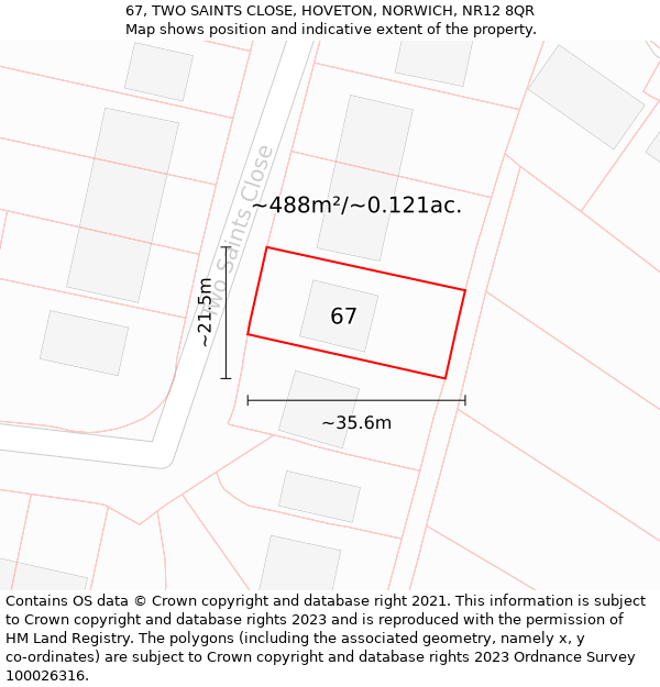 67, TWO SAINTS CLOSE, HOVETON, NORWICH, NR12 8QR: Plot and title map