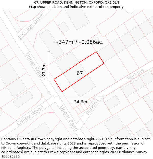 67, UPPER ROAD, KENNINGTON, OXFORD, OX1 5LN: Plot and title map