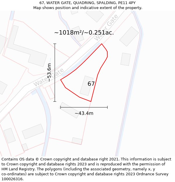 67, WATER GATE, QUADRING, SPALDING, PE11 4PY: Plot and title map