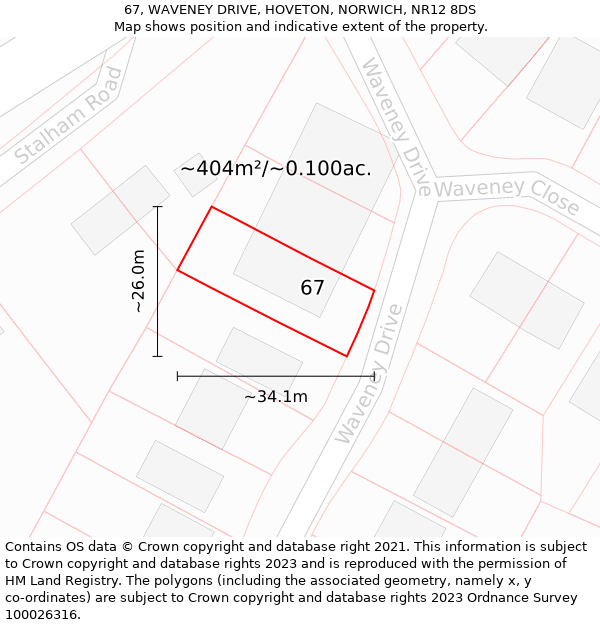 67, WAVENEY DRIVE, HOVETON, NORWICH, NR12 8DS: Plot and title map