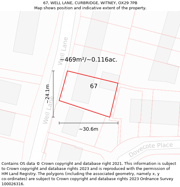 67, WELL LANE, CURBRIDGE, WITNEY, OX29 7PB: Plot and title map