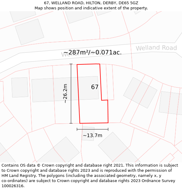 67, WELLAND ROAD, HILTON, DERBY, DE65 5GZ: Plot and title map