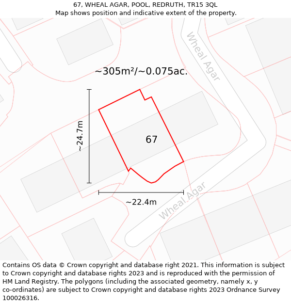 67, WHEAL AGAR, POOL, REDRUTH, TR15 3QL: Plot and title map