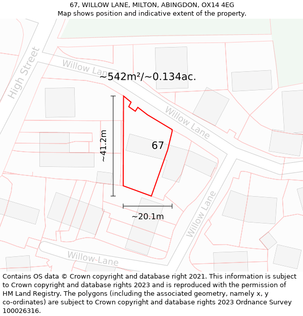 67, WILLOW LANE, MILTON, ABINGDON, OX14 4EG: Plot and title map