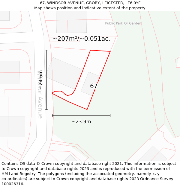 67, WINDSOR AVENUE, GROBY, LEICESTER, LE6 0YF: Plot and title map