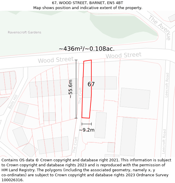 67, WOOD STREET, BARNET, EN5 4BT: Plot and title map