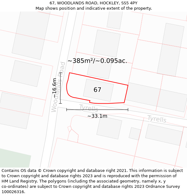 67, WOODLANDS ROAD, HOCKLEY, SS5 4PY: Plot and title map