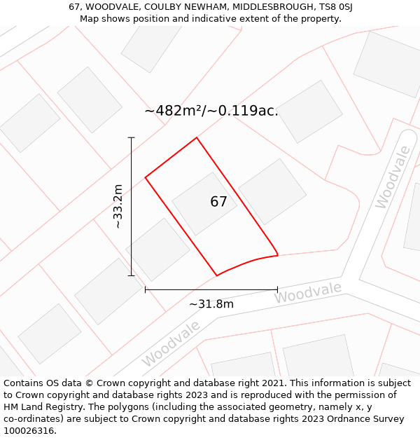 67, WOODVALE, COULBY NEWHAM, MIDDLESBROUGH, TS8 0SJ: Plot and title map