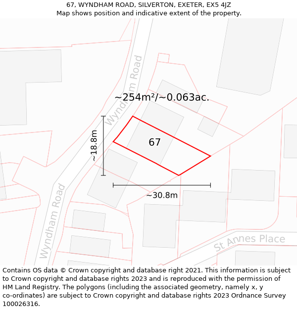 67, WYNDHAM ROAD, SILVERTON, EXETER, EX5 4JZ: Plot and title map