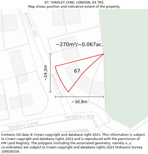 67, YARDLEY LANE, LONDON, E4 7RS: Plot and title map