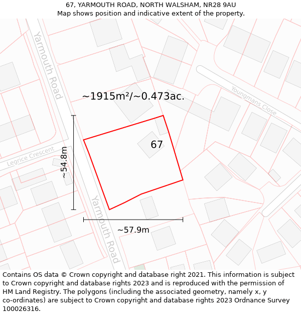 67, YARMOUTH ROAD, NORTH WALSHAM, NR28 9AU: Plot and title map