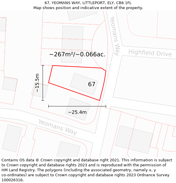 67, YEOMANS WAY, LITTLEPORT, ELY, CB6 1FL: Plot and title map