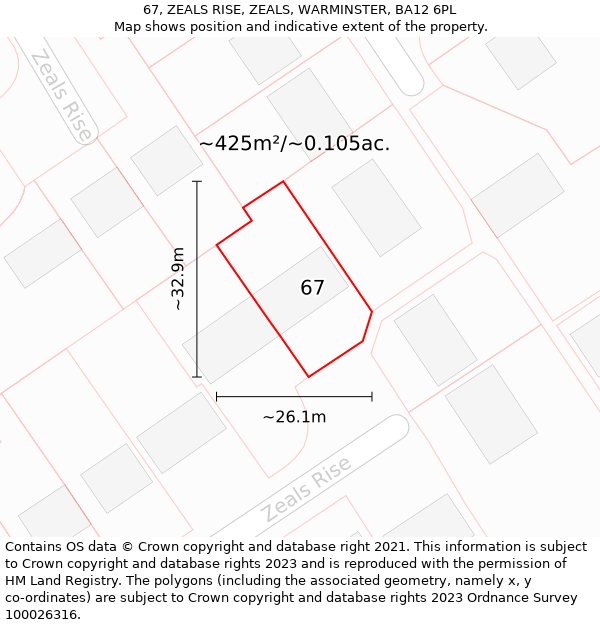 67, ZEALS RISE, ZEALS, WARMINSTER, BA12 6PL: Plot and title map