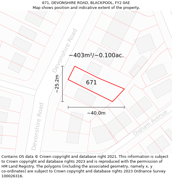 671, DEVONSHIRE ROAD, BLACKPOOL, FY2 0AE: Plot and title map