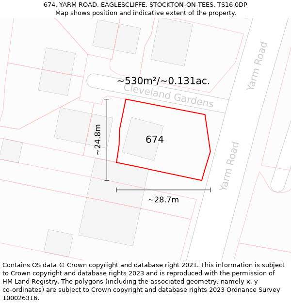 674, YARM ROAD, EAGLESCLIFFE, STOCKTON-ON-TEES, TS16 0DP: Plot and title map