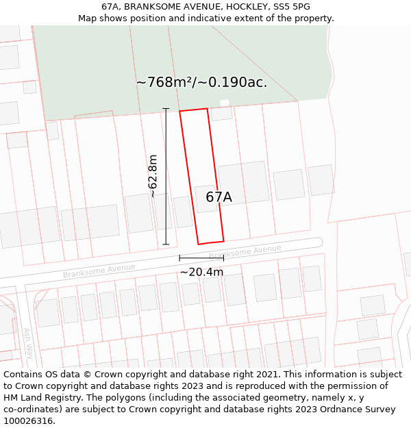 67A, BRANKSOME AVENUE, HOCKLEY, SS5 5PG: Plot and title map