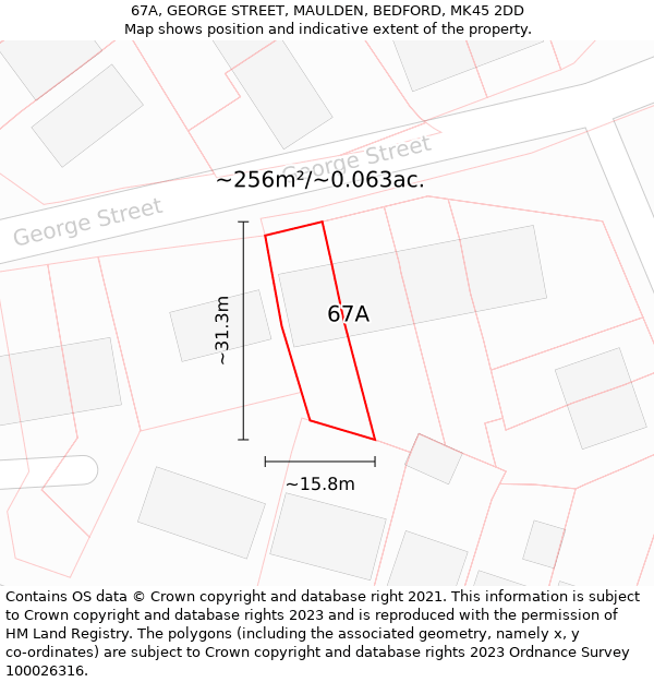 67A, GEORGE STREET, MAULDEN, BEDFORD, MK45 2DD: Plot and title map