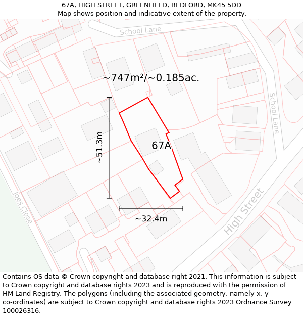 67A, HIGH STREET, GREENFIELD, BEDFORD, MK45 5DD: Plot and title map