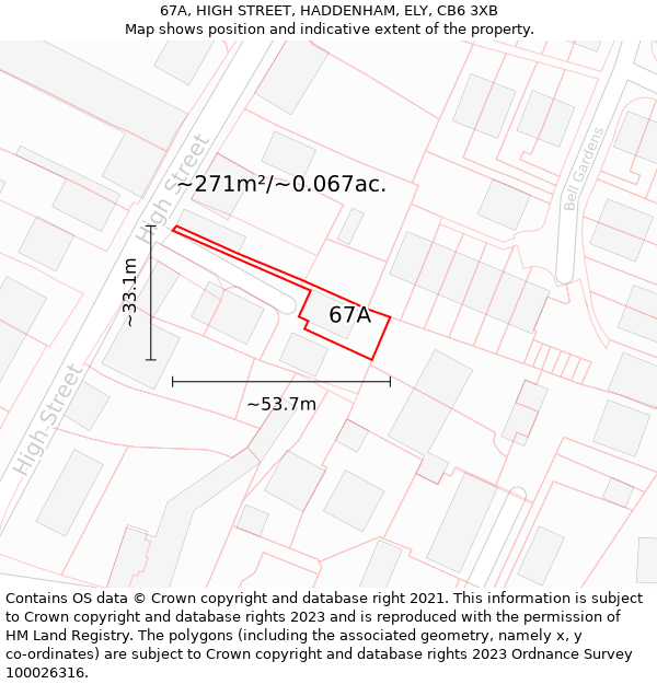 67A, HIGH STREET, HADDENHAM, ELY, CB6 3XB: Plot and title map