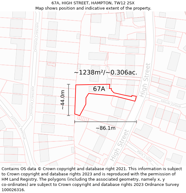 67A, HIGH STREET, HAMPTON, TW12 2SX: Plot and title map