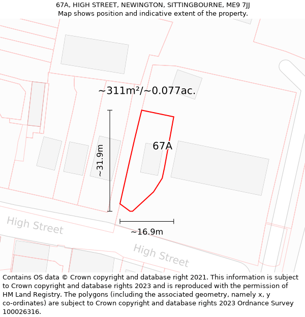 67A, HIGH STREET, NEWINGTON, SITTINGBOURNE, ME9 7JJ: Plot and title map