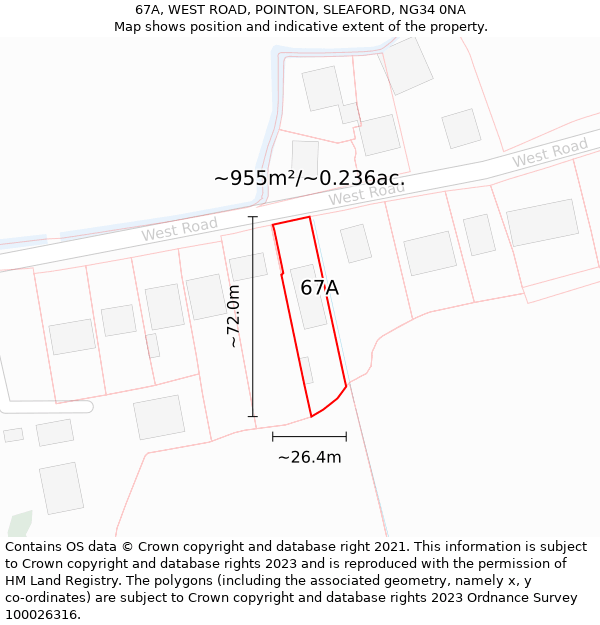 67A, WEST ROAD, POINTON, SLEAFORD, NG34 0NA: Plot and title map