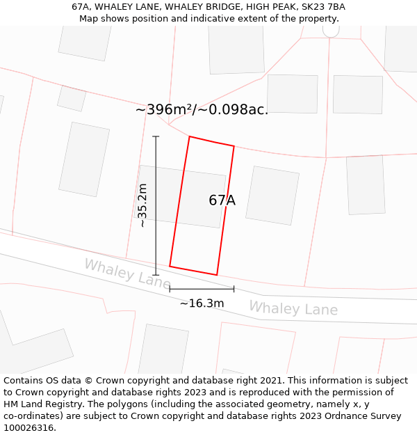 67A, WHALEY LANE, WHALEY BRIDGE, HIGH PEAK, SK23 7BA: Plot and title map